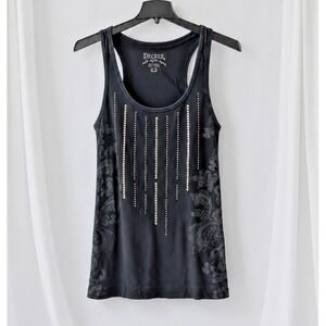 Decree Studded Racerback Tank Top XL Black Ribbed Paisley Graphic Y2K Gothic